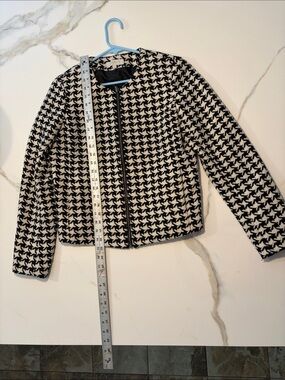 Talbots Black and White Houndstooth Zip-Front Jacket size 6